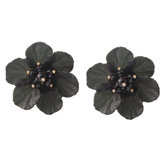 **GIUDITTA* Black Flower Stud Statement Fashion Earrings - Picture 1 of 7